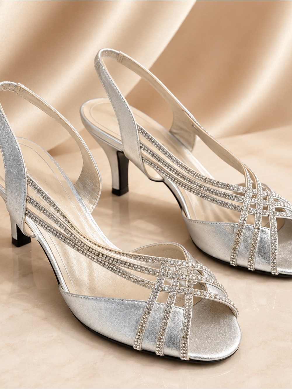 Caparros Silver Crystal Slingback Heels
